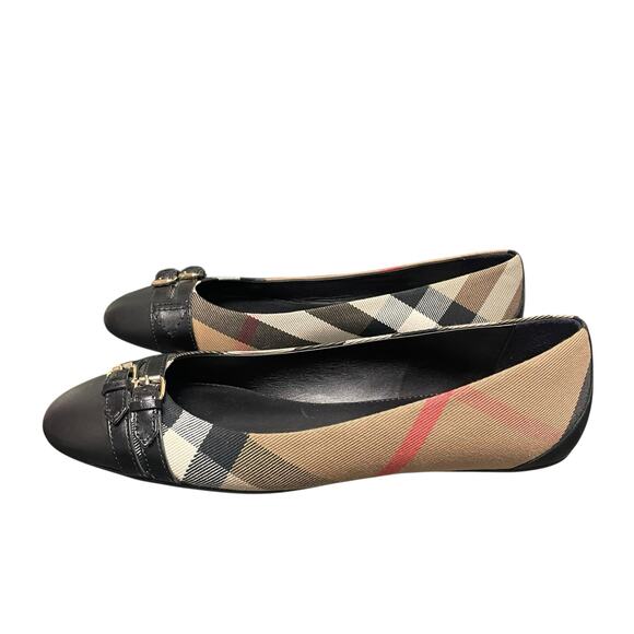 Burberry House Check Bridle Avonwick Ballerina Flats Tan Black Red 40 / US 10 - Picture 6 of 10